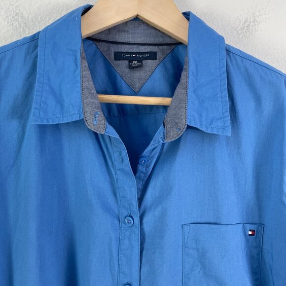 Tommy Hilfiger Womens Plus XXL Blue Roll Tab Sleeve Button Up Shirt Blouse Top - Picture 10 of 11